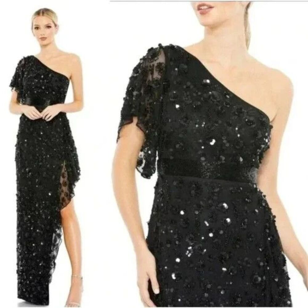 NWT Mac Duggal 93687 One Shoulder Beaded Embellished Asymmetrical Hem‎ $598